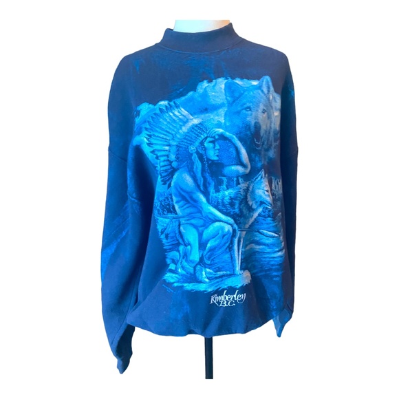 Vintage wolf print blue tie dyed effect sweatshirt - Picture 4 of 12